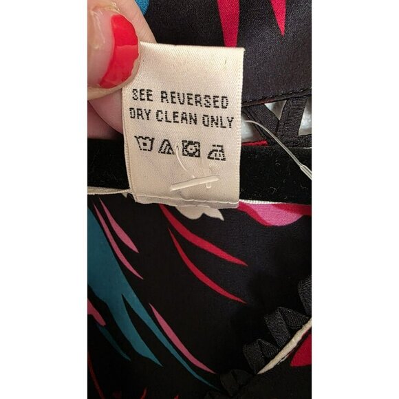 Vertigo Paris Silk Dress Womens Medium Side Zip Tie Black Floral Red Colorful - Picture 4 of 11